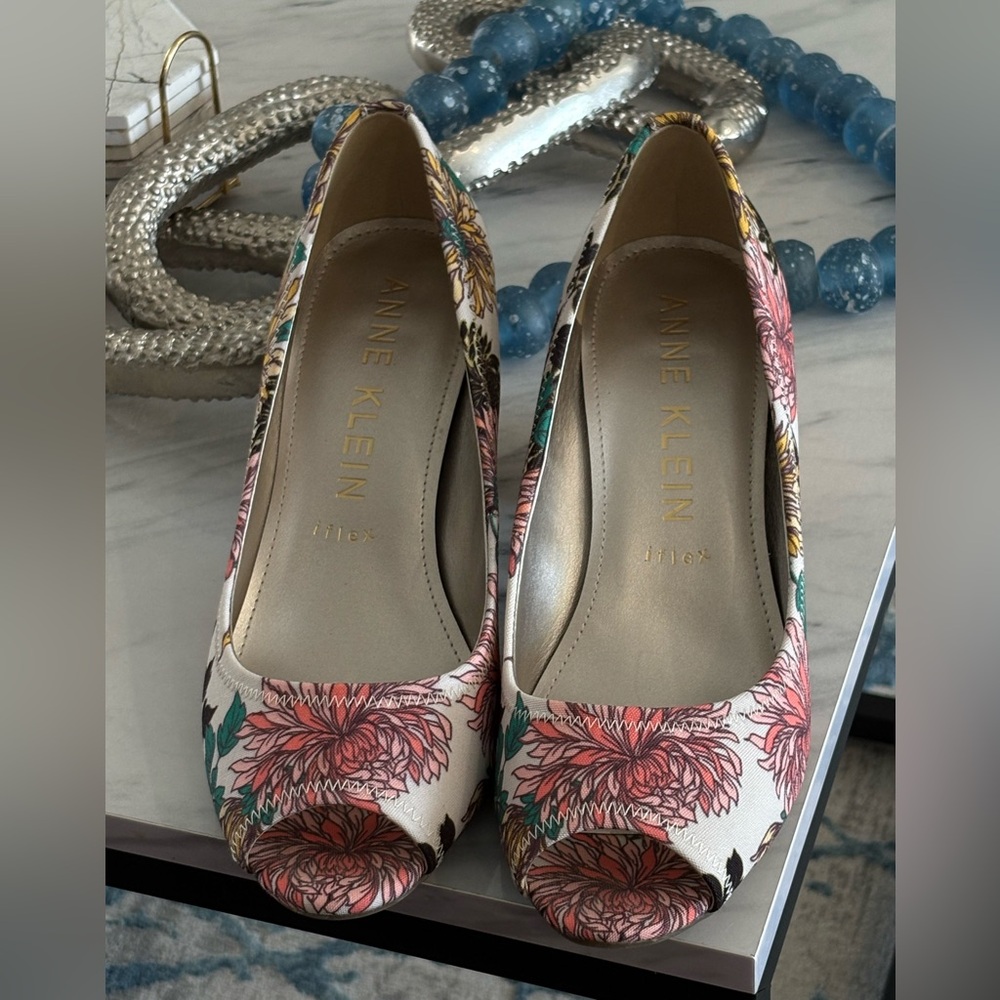 Anne Klein Women's Floral Peep Toe Heels - Pink and Yellow
